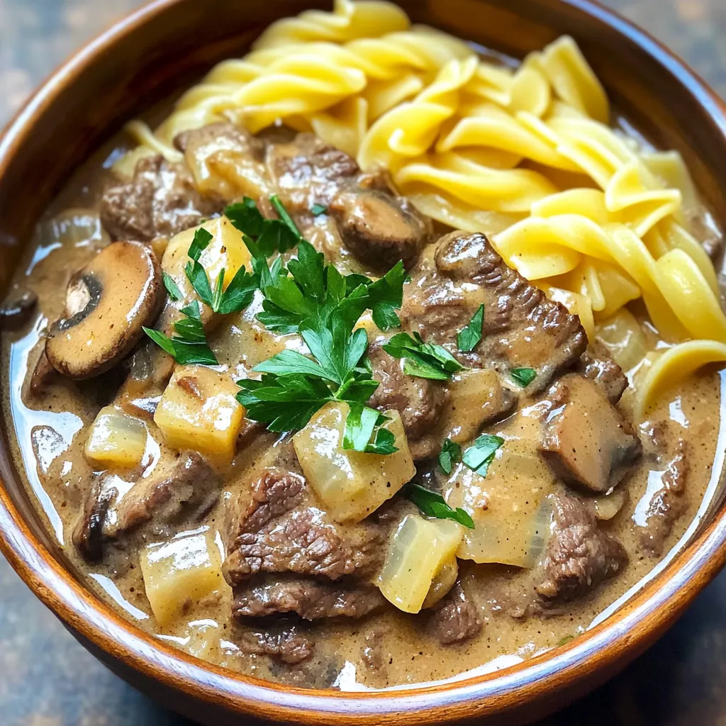Savory Slow Cooker Beef Stroganoff with Egg Noodles