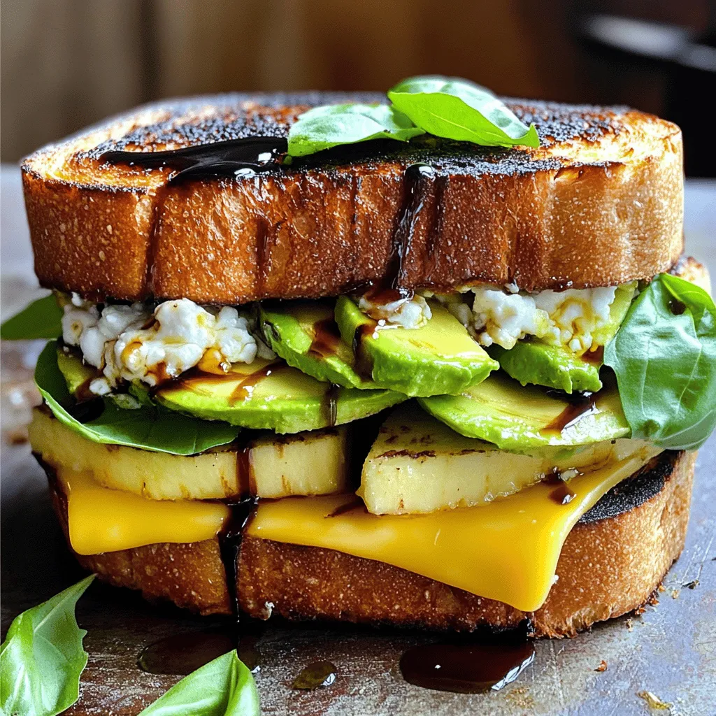 - 4 slices of sourdough bread - 2 tablespoons unsalted butter, softened - 1 cup sharp cheddar cheese, grated - 1/2 cup mozzarella cheese, grated - 1/4 cup goat cheese, crumbled - 1/2 ripe avocado, sliced - 1/4 cup fresh basil leaves - 1 tablespoon balsamic glaze (optional) - Salt and pepper to taste