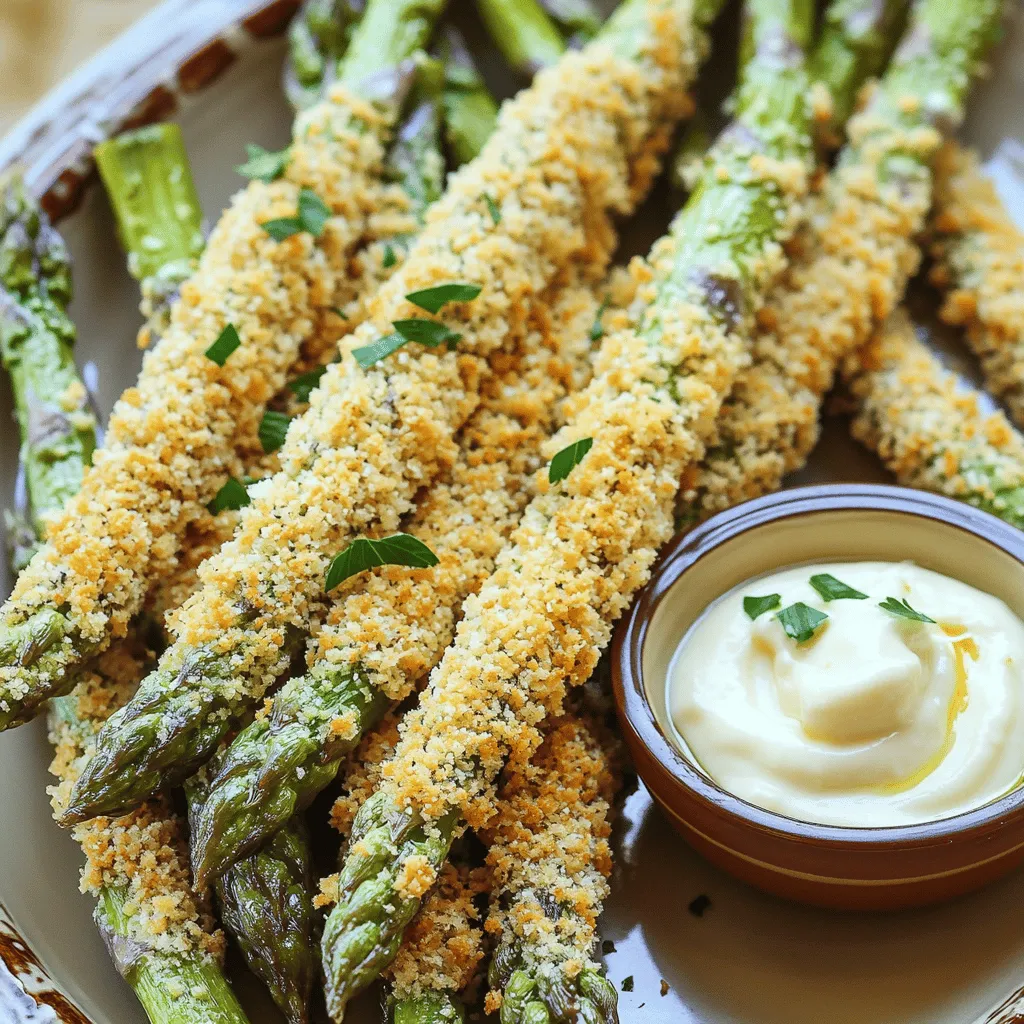 To make Crispy Asparagus Asiago Spears, gather these fresh ingredients: - 1 lb fresh asparagus, trimmed - 1 cup breadcrumbs (preferably panko) - ½ cup grated Asiago cheese - 1 large egg - 2 tablespoons all-purpose flour - 1 teaspoon garlic powder - 1 teaspoon onion powder - ½ teaspoon salt - ½ teaspoon black pepper - Olive oil spray (or regular olive oil for drizzling)