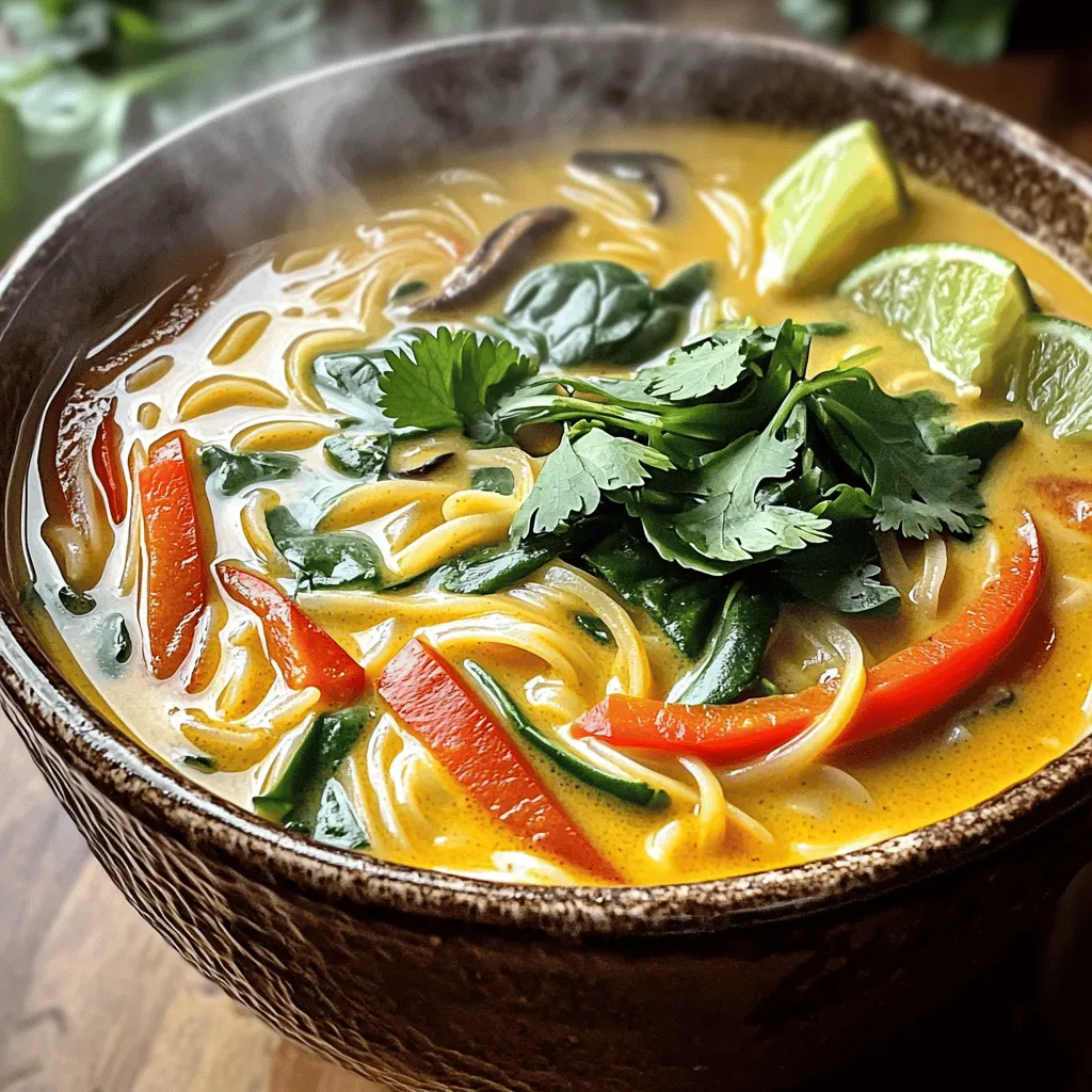 To make a great Thai curry noodle soup, you need some key ingredients. First, coconut oil gives a rich base. Next, onions, garlic, and ginger add depth. You