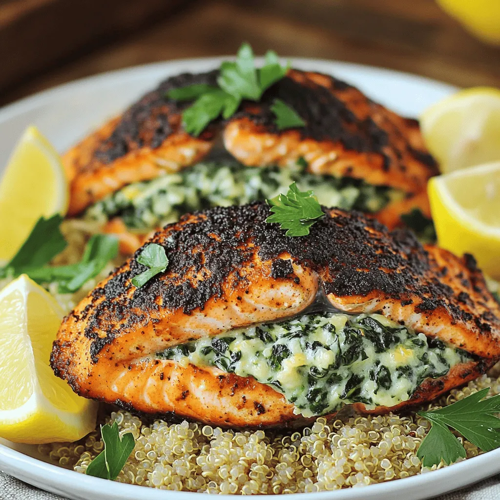 Blackened Salmon Stuffed with Spinach and Cheese Delight