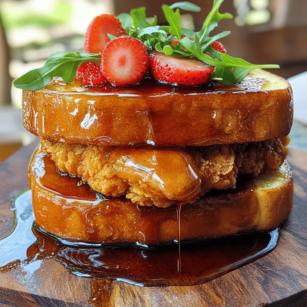 - 4 slices of thick-cut brioche bread - 2 large eggs - 1/4 cup milk - 1 teaspoon vanilla extract - 1 teaspoon ground cinnamon - 1/2 teaspoon nutmeg - 2 boneless chicken breasts, pounded thin - 1 cup all-purpose flour - 1 teaspoon paprika - Salt and pepper to taste - 1/2 cup buttermilk - Oil for frying (vegetable or canola) - Optional toppings: Maple syrup, sliced strawberries, whipped cream, or arugula