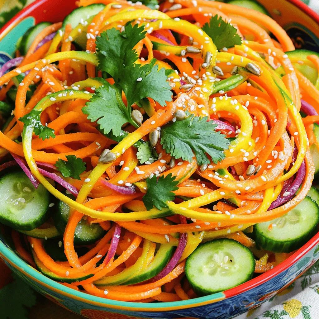 - Fresh produce: - 4 medium carrots (orange, yellow, and purple for color) - 1 small cucumber - 1 red bell pepper, thinly sliced - 1/2 cup fresh cilantro, chopped