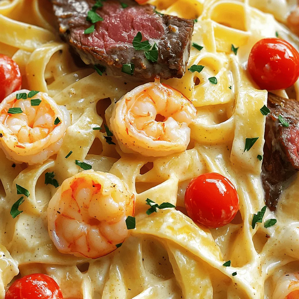 Cajun Shrimp and Steak Alfredo Tasty Dinner Delight