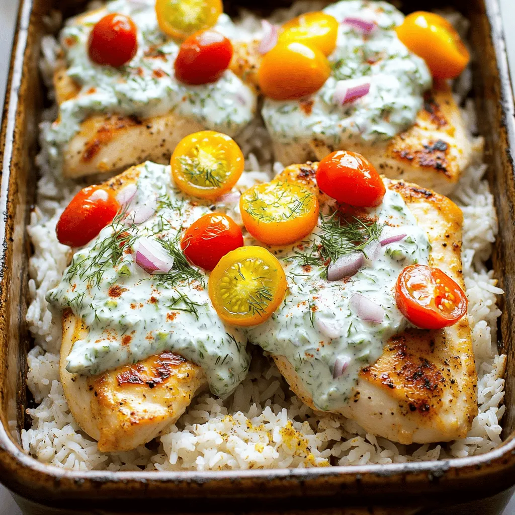 Dump-and-Bake Chicken Tzatziki with Rice Delight