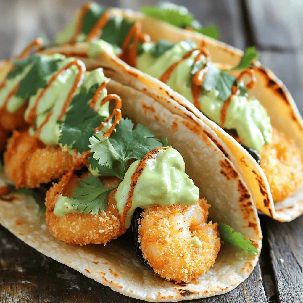 Crispy Shrimp &#038; Poblano Tacos with Avocado Cilantro Sauce