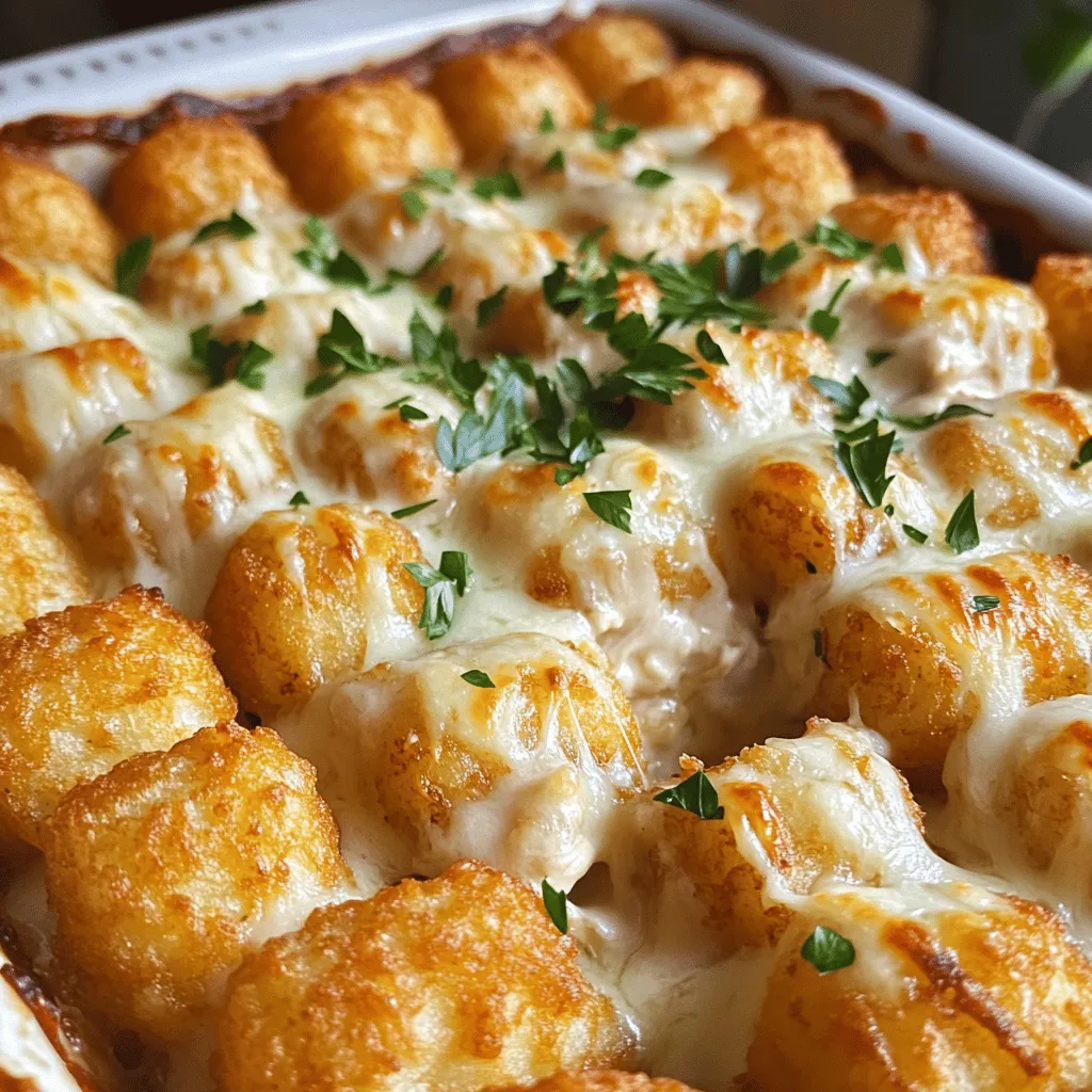 Savory Creamy Chicken Alfredo Tater Tot Casserole Delight