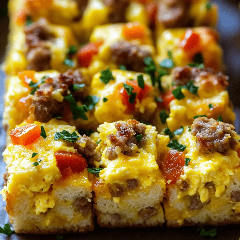 - 1 pound breakfast sausage, crumbled - 1 medium onion, chopped - 1 bell pepper, diced (any color) - 6 large eggs - 2 cups milk - 1 teaspoon garlic powder - 1 teaspoon salt - 1/2 teaspoon black pepper - 6 cups cubed day-old bread - 2 cups shredded cheddar cheese - 1 cup diced tomatoes (fresh or canned, drained) - 1/4 cup chopped fresh parsley for garnish