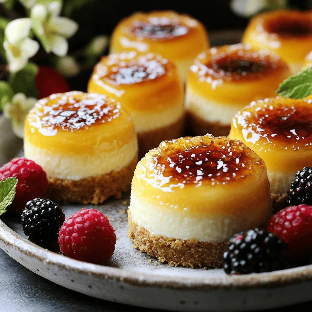 - 1 cup graham cracker crumbs - 1/4 cup unsalted butter, melted - 2 cups cream cheese, softened - 1/2 cup granulated sugar - 1/2 cup sour cream - 2 large eggs - 1 teaspoon vanilla extract - 1 teaspoon lemon zest - 1/3 cup granulated sugar (for brûlée topping)