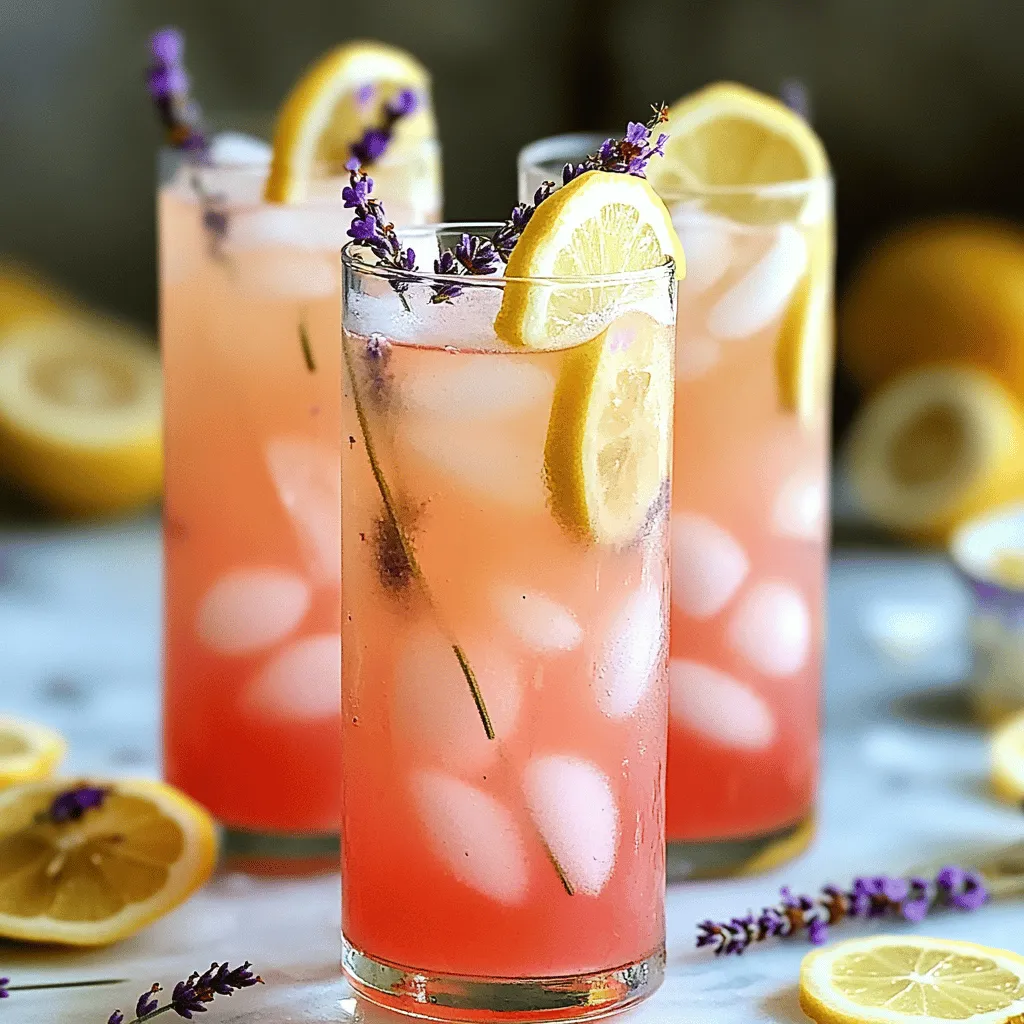 The pink lavender lemonade recipe shines with its simple, fresh ingredients. You need four main items: fresh lemon juice, granulated sugar, water, and dried culinary lavender buds.