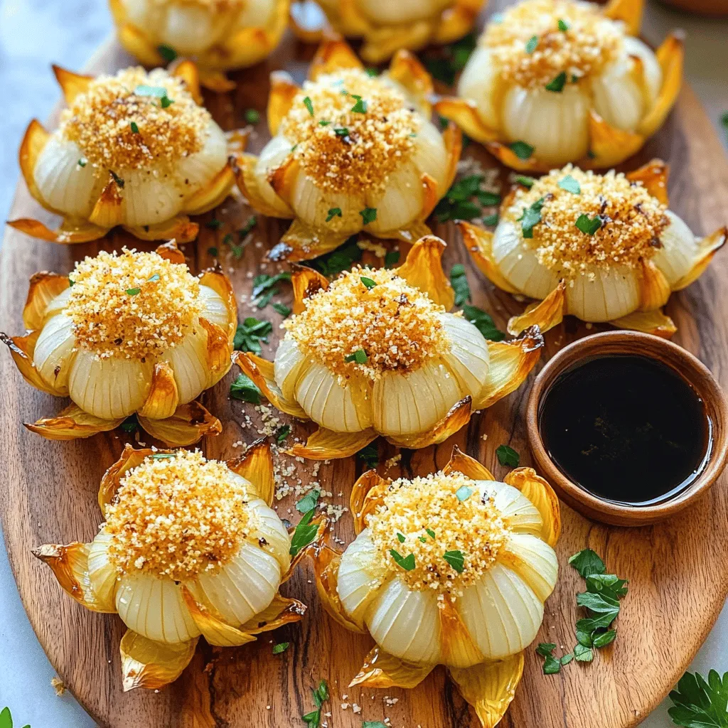 Fiori di cipolla al forno are baked onion flowers. They are sweet, savory, and full of flavor. This dish comes from Italy. It uses large sweet onions, like Vidalia or Walla Walla. When cooked, the onions soften and take on a nice caramel flavor. The outer layers bloom like a flower, making them fun to eat and serve.