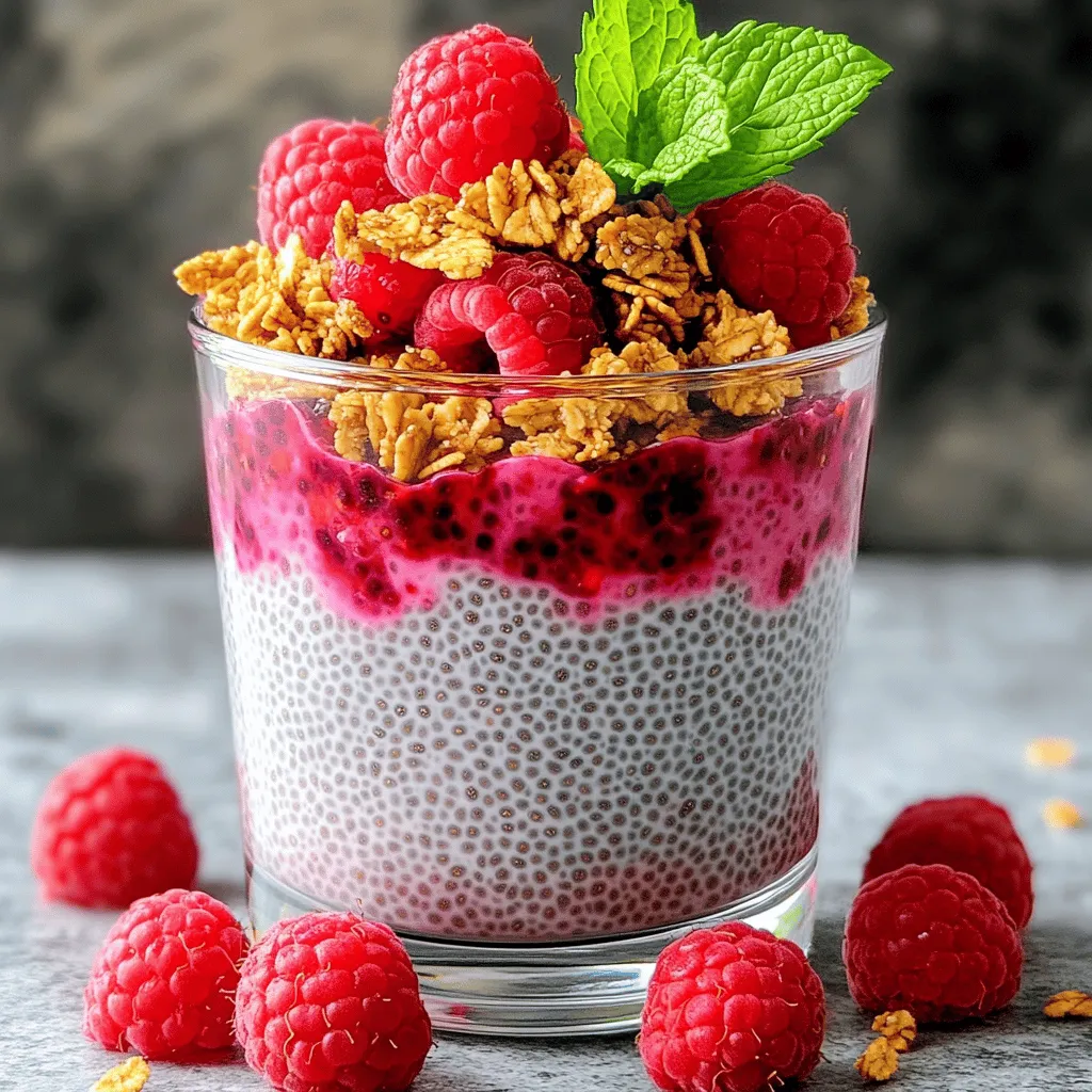 - Fresh raspberries - Chia seeds - Almond milk