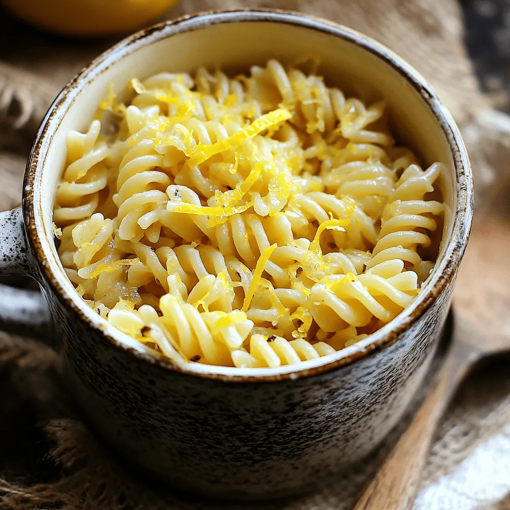 - 1 cup uncooked pasta (fusilli or penne) - 1 tablespoon olive oil - 2 cloves garlic, minced - 1 lemon (juiced and zested) - Salt and pepper to taste