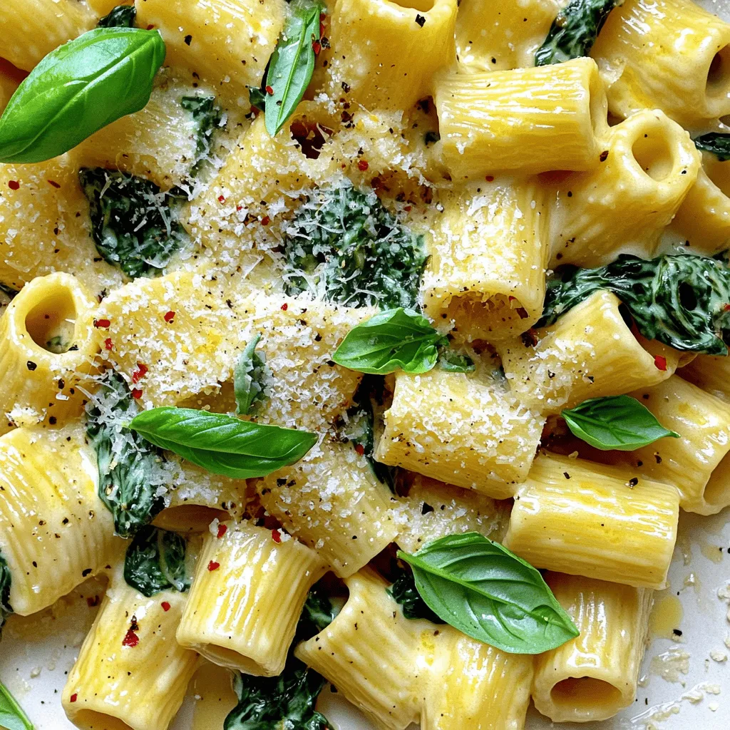 Creamy Fresh Spinach Parmesan Rigatoni Delight