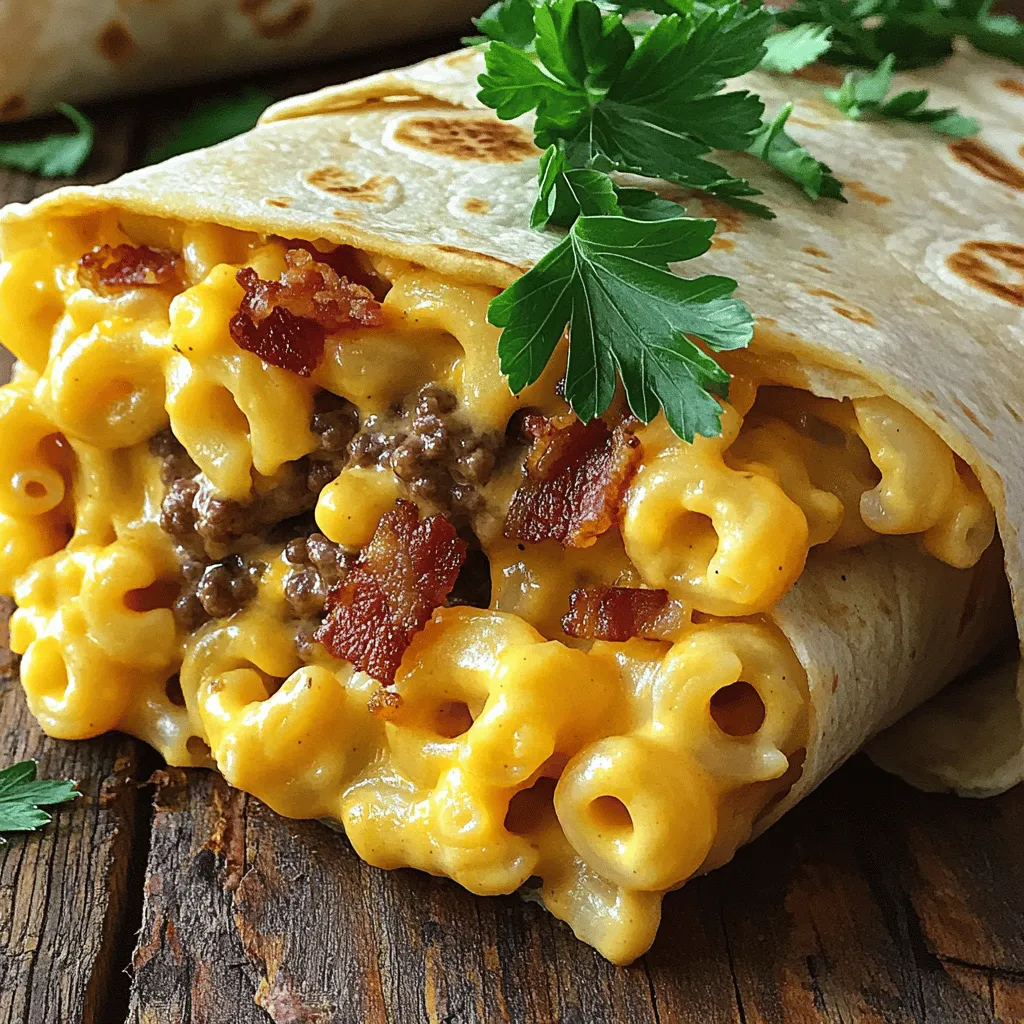 To make a great bacon mac’n’cheese burger wrap, you need just a few key ingredients. Start with ground beef. This gives the wrap a hearty base. You can use any ground beef you like, but I prefer lean beef for less grease.