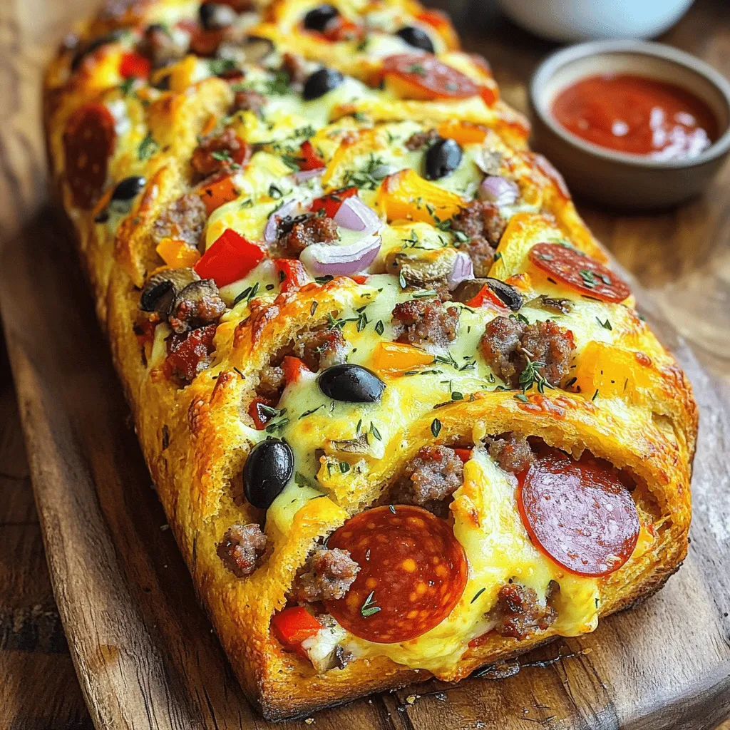 - 1 pound pizza dough (store-bought or homemade) - 1 cup shredded mozzarella cheese - 1/2 cup pepperoni slices - 1/2 cup cooked sausage, crumbled