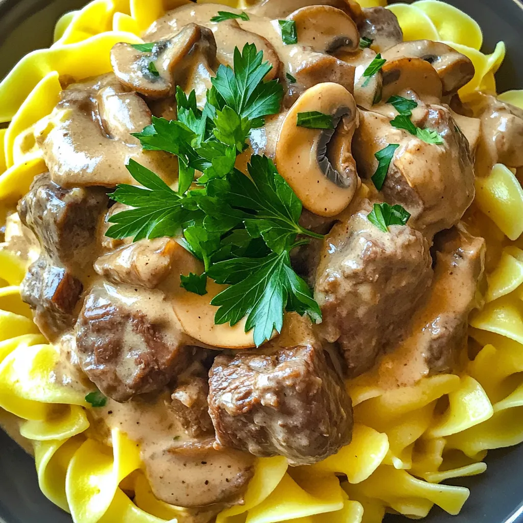Slow Cooker Beef Stroganoff Egg Noodles Delight