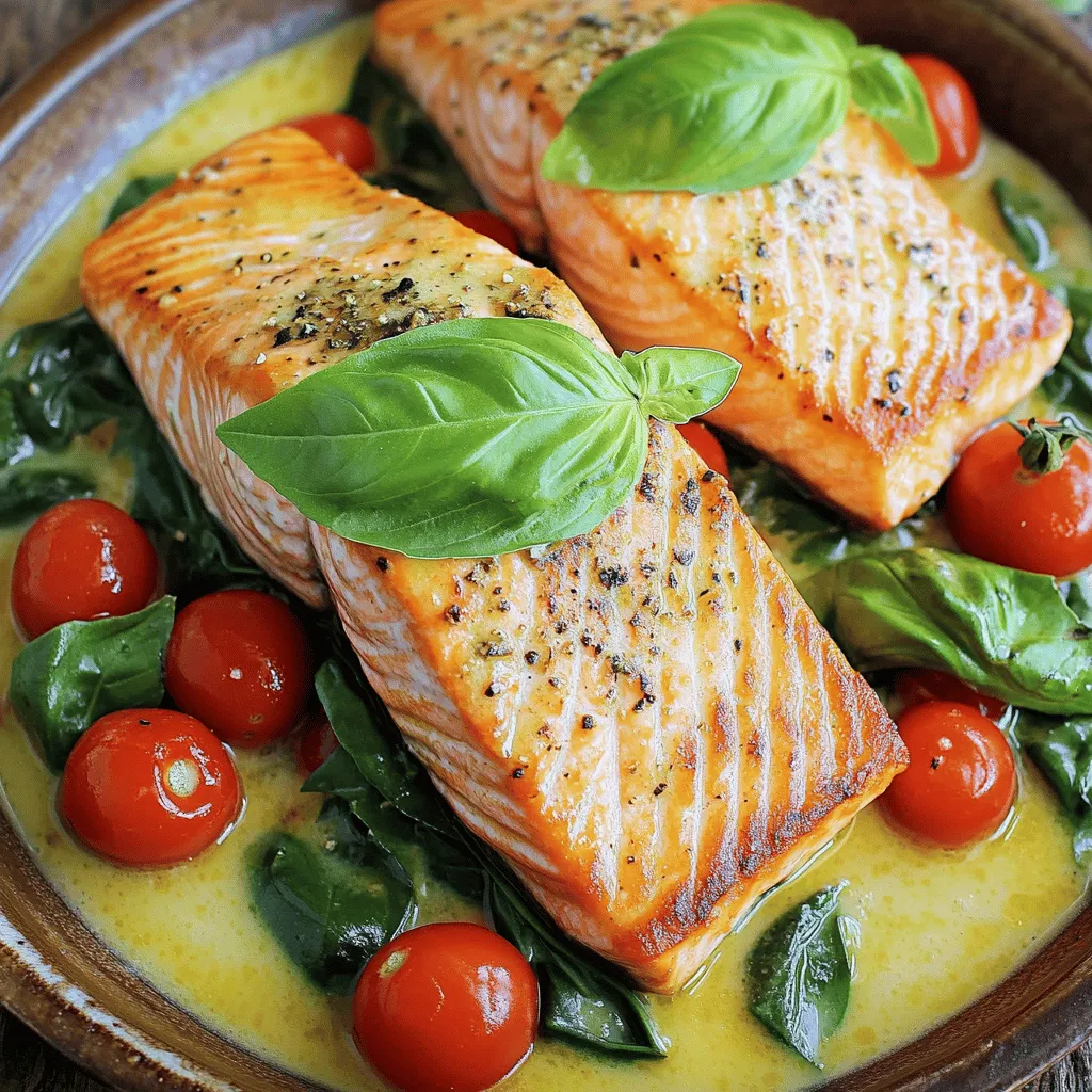 To make Savory Tuscan Salmon with Creamy Sauce, gather these simple ingredients: