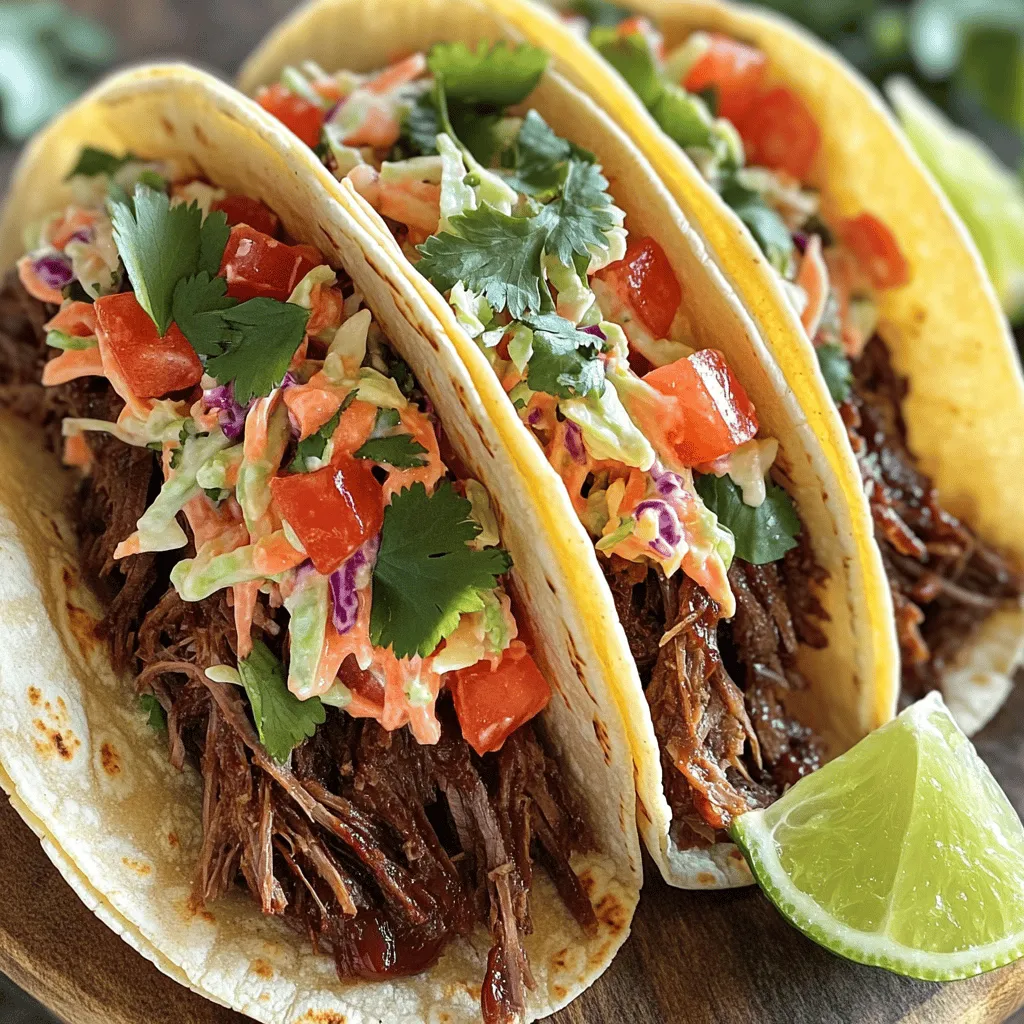 To make BBQ beef brisket tacos, you need some key ingredients. First, get 2 pounds of beef brisket. This cut is ideal because it becomes tender when cooked slowly. You will also need a mix of spices for the brisket seasoning. This includes 1 tablespoon of paprika, chili powder, and brown sugar. You will add 1 teaspoon each of cumin, garlic powder, onion powder, black pepper, and salt. These spices give the brisket deep flavor.