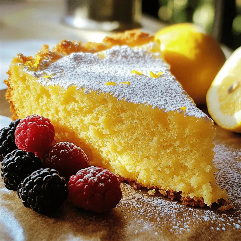 To make a Lemon Custard Cake, gather these items: - 1 cup granulated sugar - 1/2 cup unsalted butter, softened - 2 large eggs - 1 tablespoon lemon zest - 1/4 cup fresh lemon juice - 1 cup all-purpose flour - 1/2 teaspoon baking powder - 1/4 teaspoon salt - 2 cups milk - Powdered sugar for dusting (optional) - Fresh berries for garnish (optional)