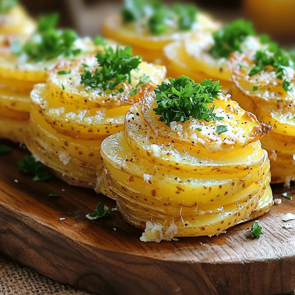 - 4 medium-sized Yukon Gold potatoes, thinly sliced - 4 cloves of garlic, minced - 2 tablespoons olive oil - 1 teaspoon dried thyme - 1 teaspoon dried rosemary - Salt and pepper to taste - Fresh parsley, chopped (for garnish) - ¼ cup grated Parmesan cheese (optional for topping)
