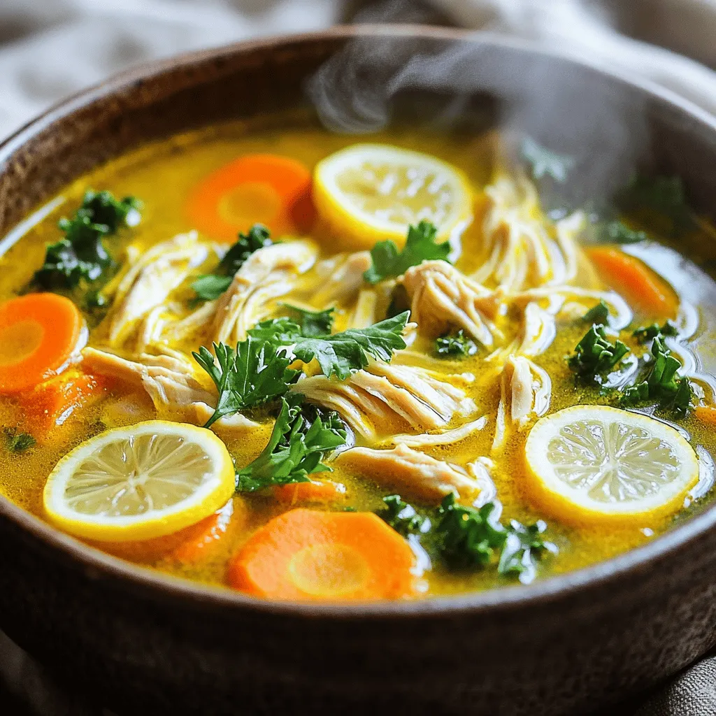 The main ingredients for soothing turmeric chicken soup include chicken, turmeric, and ginger. Each plays a key role in flavor and health.