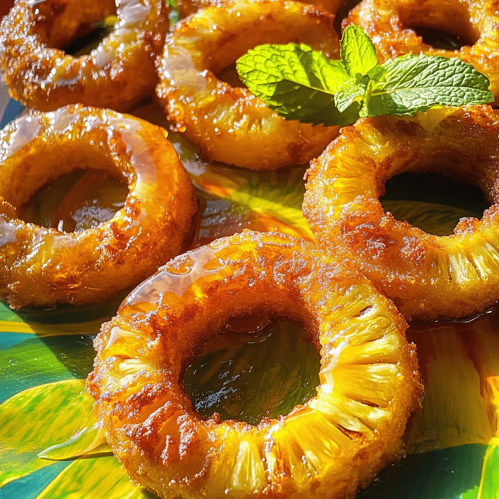 Fried pineapple rings are sweet, crispy treats. They come from fresh pineapple, which is sliced and fried until golden. This snack is a fun blend of sweet and savory. You can enjoy them on their own or with dips.
