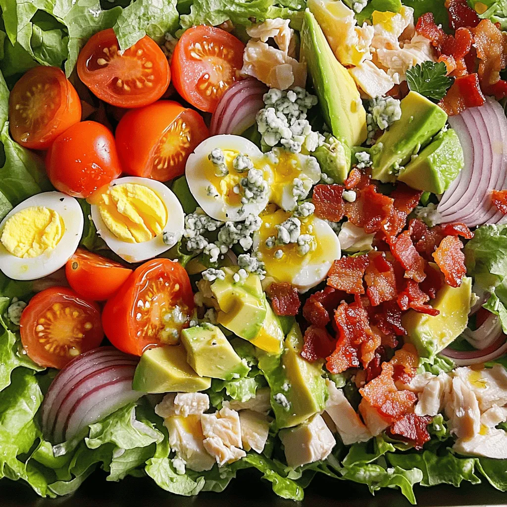A classic Cobb Salad is a feast for the eyes and the taste buds. The main ingredients for Cobb Salad include romaine lettuce, chicken breast, crispy bacon, hard-boiled eggs, avocado, cherry tomatoes, and blue cheese. Each ingredient adds a unique taste and texture.