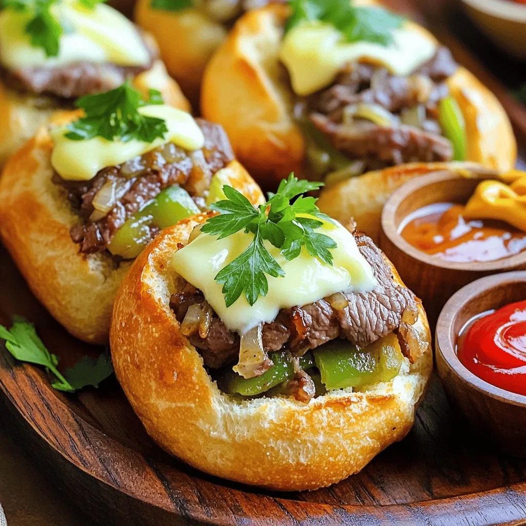 To make the best Philly cheesesteak sliders, you need a few key ingredients. First, choose 1 pound of beef sirloin. The beef should be thinly sliced for the best texture. Next, get 1 medium onion and 1 green bell pepper, both sliced thin. These add great flavor and crunch to your sliders.