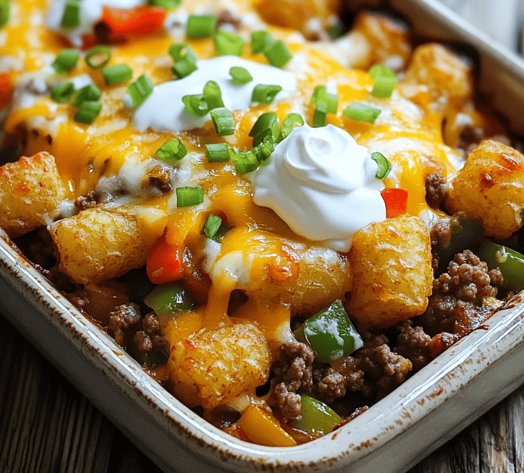 Cowboy Tater Tot Casserole is a delightful blend of flavors and textures that embodies the spirit of rustic American comfort food. This hearty dish showcases layers of savory ground beef, vibrant vegetables, creamy sauce, and crispy tater tots, making it a perfect choice for family dinners, potlucks, and casual gatherings. The appeal of this casserole lies not only in its delicious taste but also in its ease of preparation. It brings people together around the dinner table, creating a warm and inviting atmosphere that encourages sharing and connection.