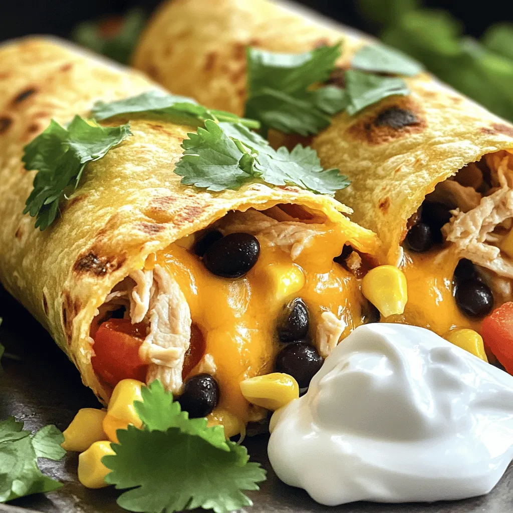 To make air fryer burritos, you need key ingredients. Start with 2 cups of cooked chicken, shredded. This provides a solid base for your chicken burrito filling. Next, add 1 cup each of black beans and corn. These ingredients bring great texture and flavor. You