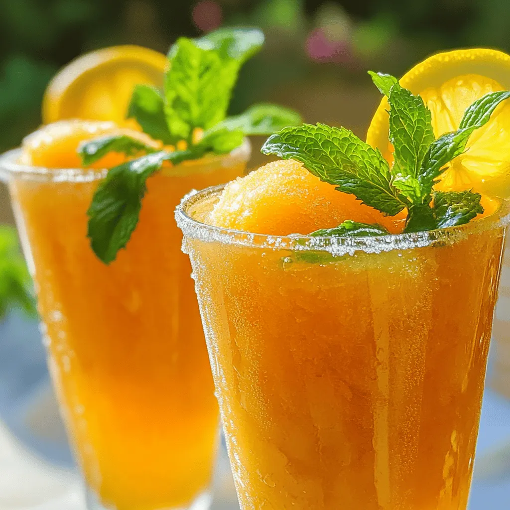 To make a peach lemonade slush at home, you need fresh ingredients. The main ingredients are ripe peaches, lemon juice, honey, cold water, and ice. This peach lemonade slush recipe is easy and fun.