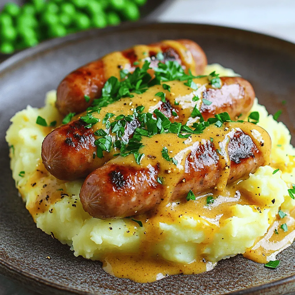 To make easy Americanized bangers and mash, you will need: - 4 beef or pork sausages - 2 pounds Yukon Gold potatoes - 1/2 cup milk - 4 tablespoons butter