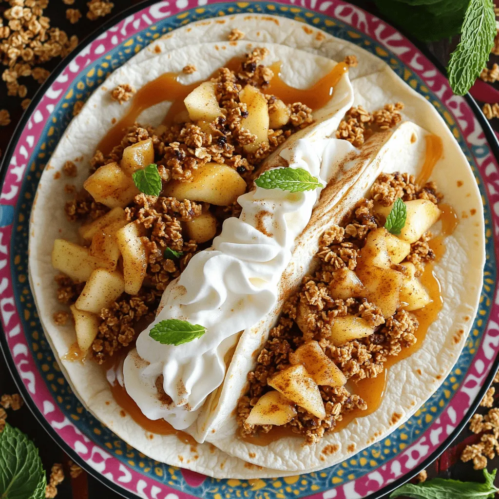 To make apple cheesecake tacos, you need simple yet tasty ingredients. The base recipe calls for two large flour tortillas. These tortillas hold all the delicious flavors inside. You will also need one cup of softened cream cheese. This creates a creamy filling that pairs well with apples. Next, add half a cup of powdered sugar for sweetness. One teaspoon of vanilla extract brings a nice flavor boost.