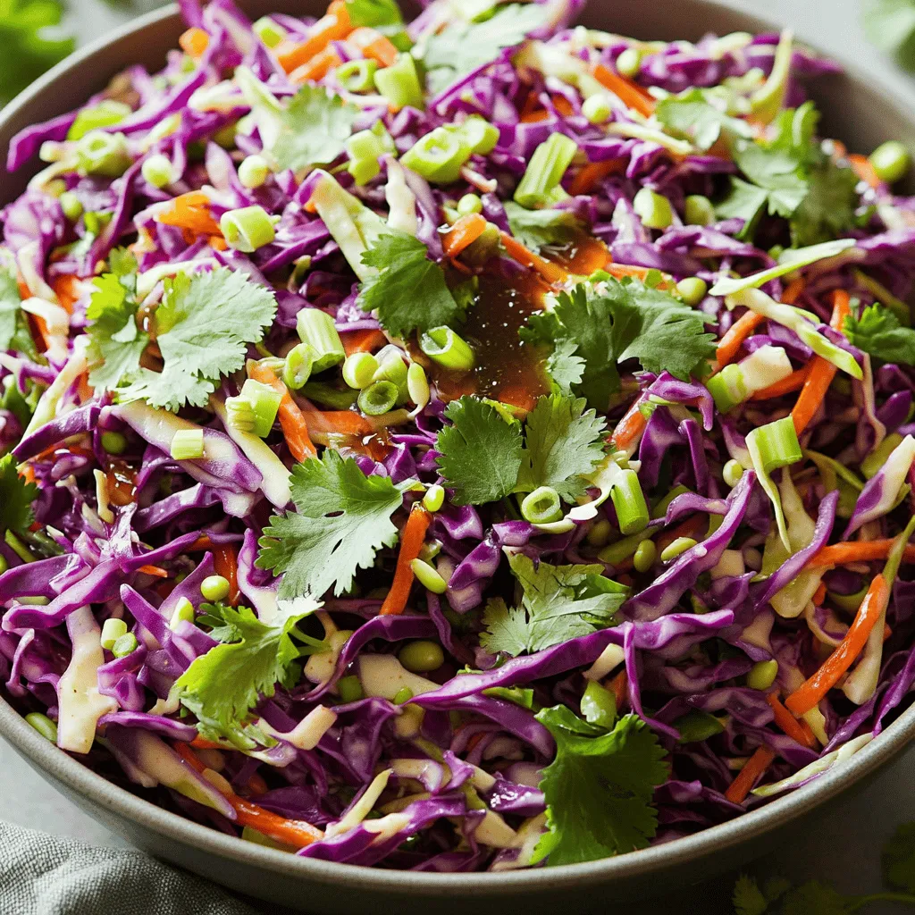 - 1 small head of red cabbage, finely shredded - 2 carrots, grated - 1 red bell pepper, thinly sliced - 1/2 cup fresh cilantro, chopped - 1/4 cup green onions, chopped