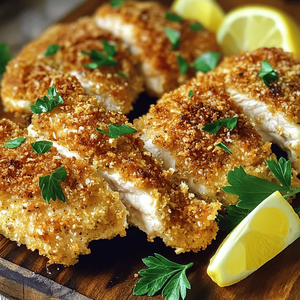 - 2 boneless, skinless chicken breasts - 1 cup buttermilk - 1 cup panko breadcrumbs - ½ cup grated Parmesan cheese