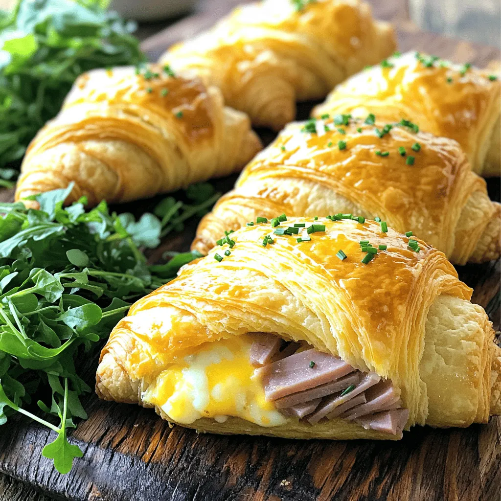 To make baked ham cheese croissants, gather the following ingredients: