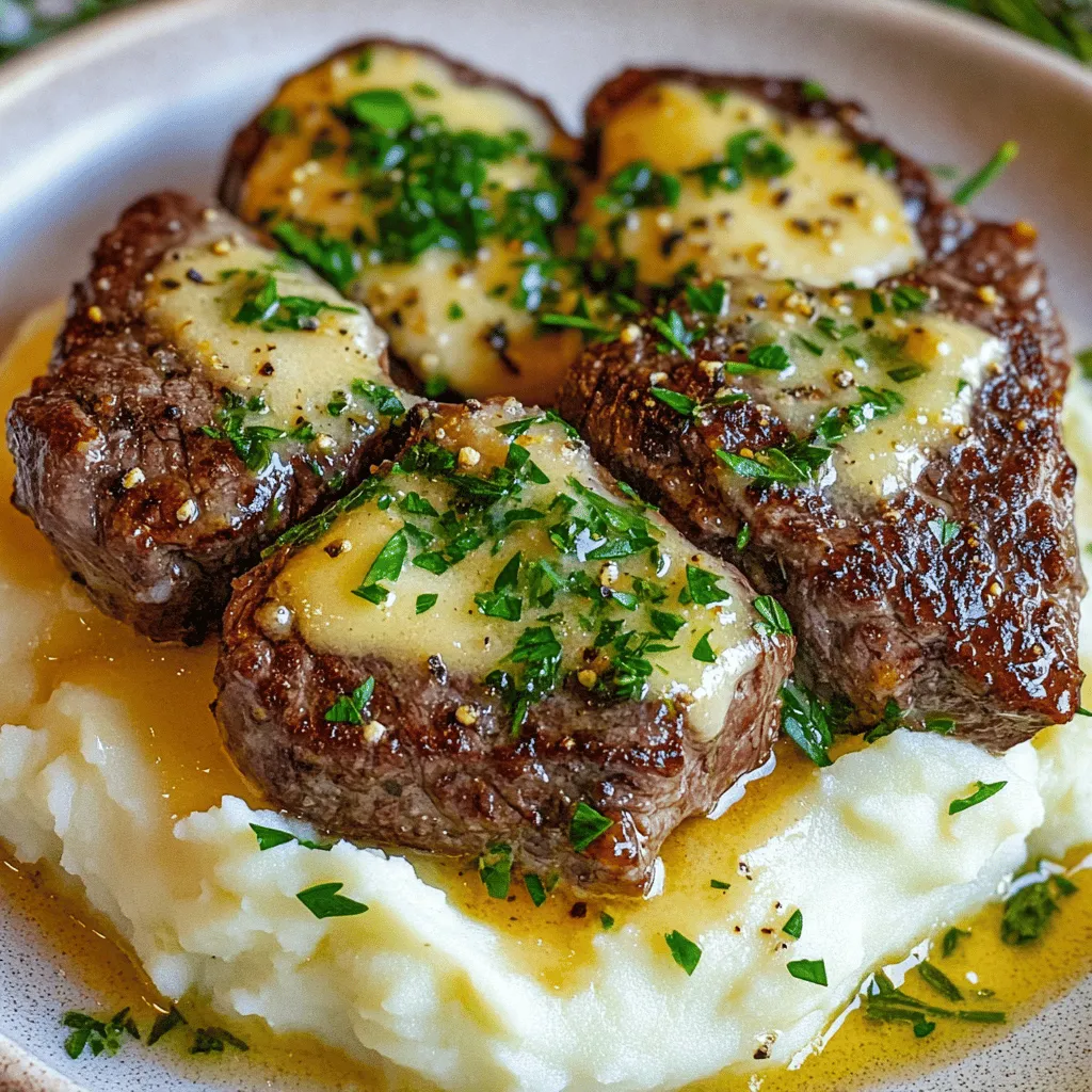 Creamy Garlic Butter Steak Bites with Mashed Potatoes Dish