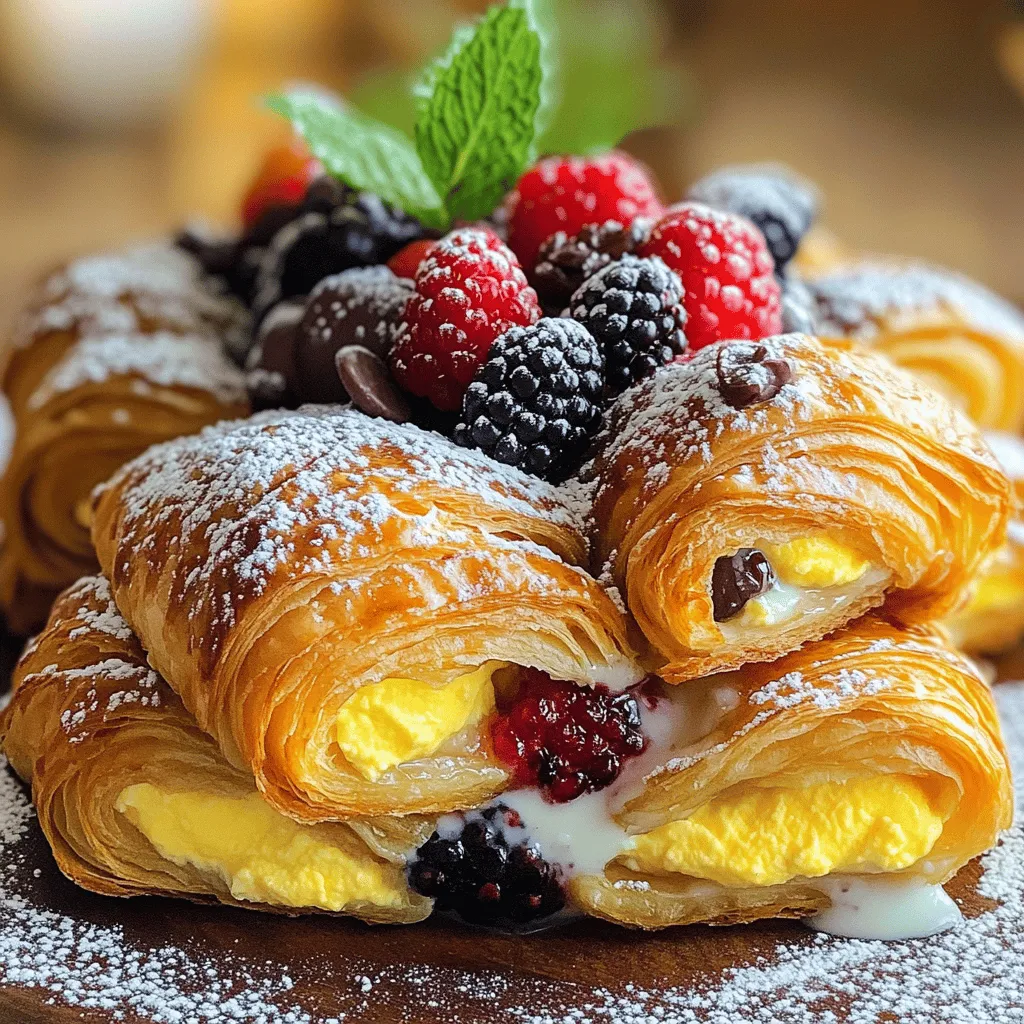 To make this tasty Overnight Croissant Breakfast, you need: - 4 large buttery croissants, sliced in half - 4 large eggs - 1 cup whole milk - 1/2 cup heavy cream - 1 teaspoon vanilla extract - 1/2 teaspoon cinnamon - 1/4 cup maple syrup (plus extra for serving) - 1 cup mixed berries (strawberries, blueberries, raspberries) - 1/2 cup chocolate chips (optional) - Powdered sugar for dusting - Fresh mint leaves for garnish