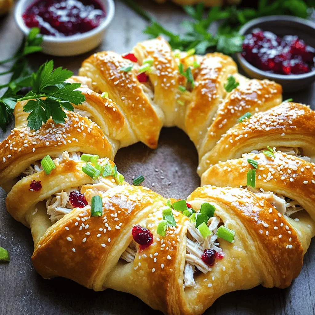 To make a savory turkey and cranberry crescent ring, you need a few key ingredients. First, grab one can of refrigerated crescent roll dough. This dough gives a flaky texture to the dish.