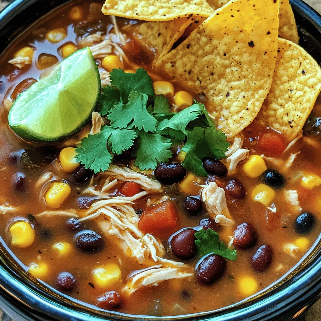 For a tasty slow cooker chicken taco soup, you need a mix of fresh and canned ingredients. The essential chicken taco soup ingredients include: