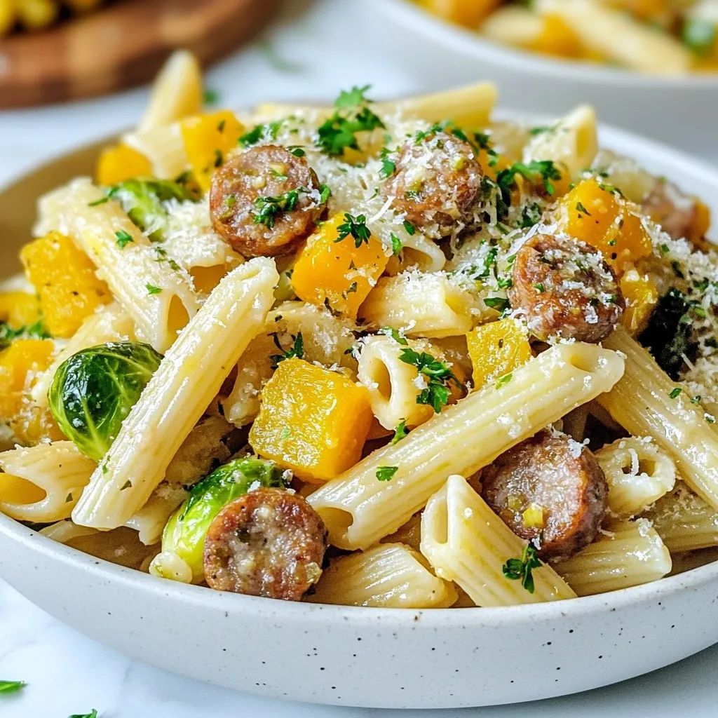 Sausage Pasta with Brussels Sprouts &#038; Squash Delight