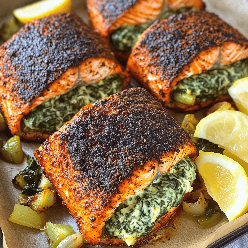 Flavorful Blackened Salmon Stuffed with Spinach &#038; Parmesan