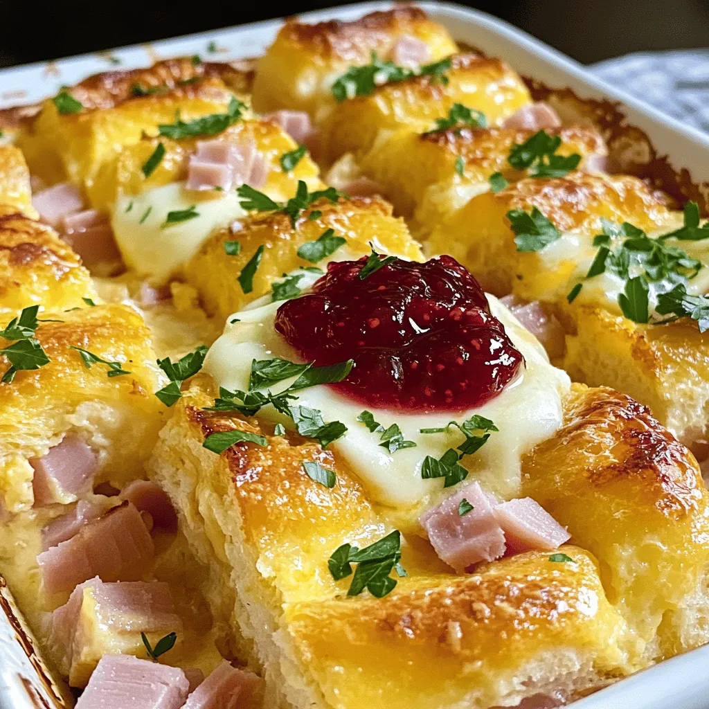 The Monte Cristo Breakfast Casserole uses simple, tasty ingredients. First, you need 8 slices of brioche bread. This bread gives the dish a soft and sweet base. Next, 6 large eggs help bind everything together. You will also need 1 cup of milk for creaminess.