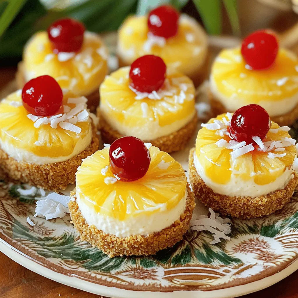 To make these mini cheesecakes, you need a few key items: - 1 (8 oz) package cream cheese, softened - 1/2 cup granulated sugar - 1 teaspoon vanilla extract - 1 cup heavy whipping cream - 1/2 cup crushed pineapple, drained - A pinch of salt