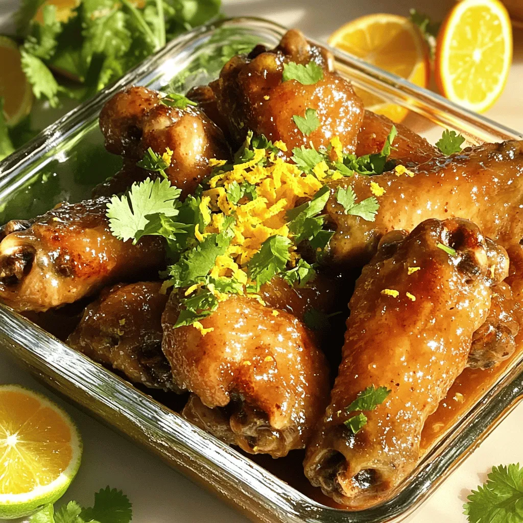 - 2 pounds of chicken wings - 1 teaspoon salt - 1 teaspoon black pepper - 2 tablespoons paprika - 1 tablespoon garlic powder - 1 tablespoon onion powder - 1 teaspoon cayenne pepper - 1/2 cup orange juice - 1/4 cup fresh lime juice - 2 tablespoons honey - 2 tablespoons soy sauce - Zest of one orange - Zest of one lime - Fresh cilantro, chopped
