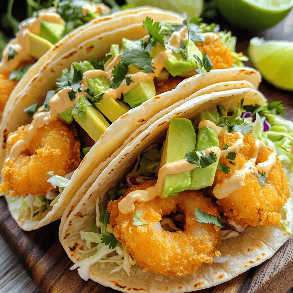 Bang Bang Shrimp Tacos are a fun dish. They feature crispy shrimp with a creamy, spicy sauce. The name 