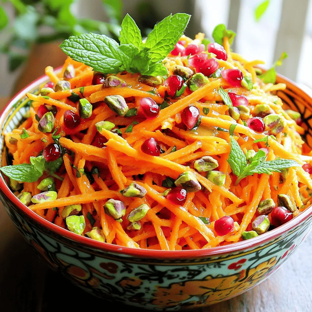 Carrot Salad with Pistachios, Pomegranate, Mint Freshness