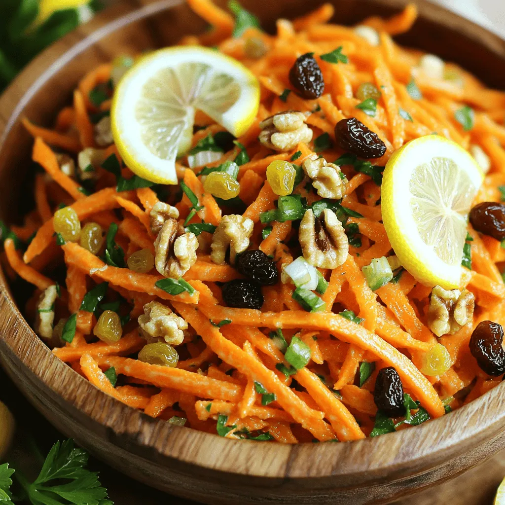 - 4 large carrots, peeled and grated - 1/4 cup fresh parsley, finely chopped - 1/4 cup sliced green onions - 1/4 cup raisins or dried cranberries