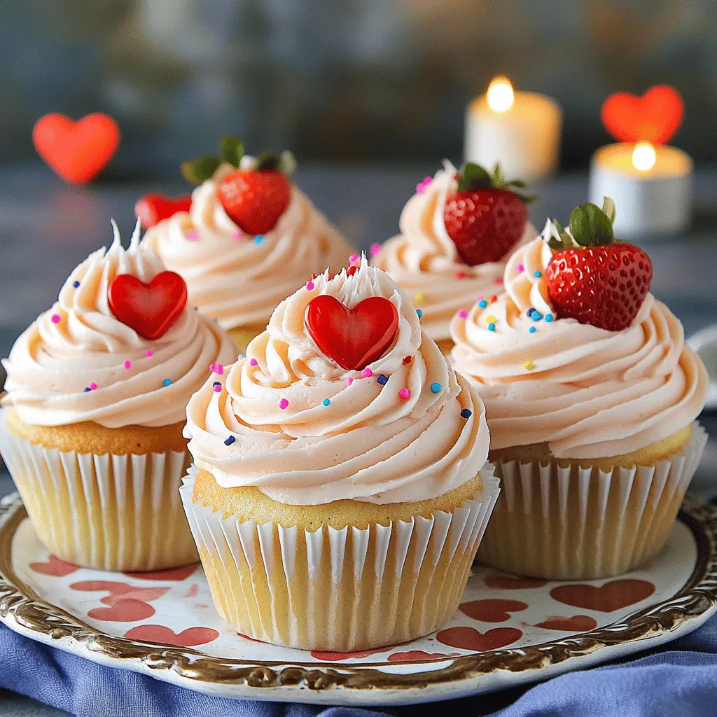 To make heart-shaped cupcakes, you need simple ingredients. The essential items are flour, sugar, butter, eggs, milk, baking powder, baking soda, salt, and vanilla extract. Don